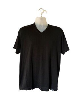 WOOLLY Mens Merino Wool Shirt V Neck Short Sleeve Black Casual Large